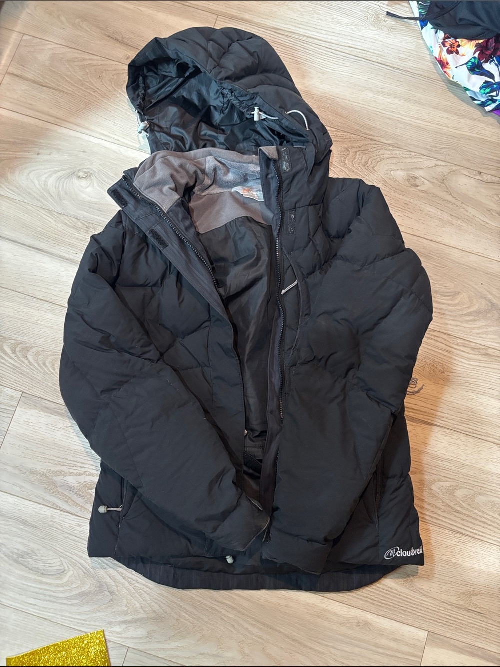 Women’s Black Down Insulated Hooded Ski Jacket